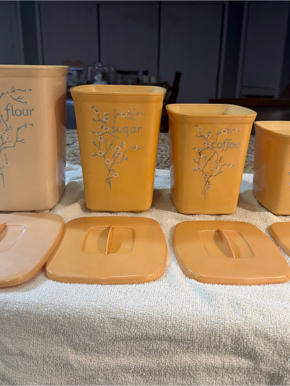 Peach Ceramic Sugar & Coffee Canister Set with Floral Motif